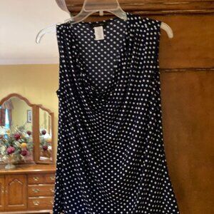 Blue and white polka dot white cowl neck blouse  - Size Large